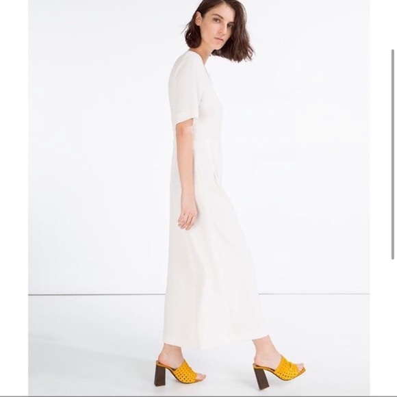 Zara Pants - Zara White Wide leg Jumpsuit Shortsleeved Small